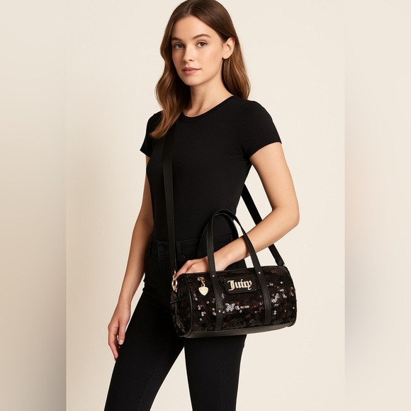 Juicy Couture Handbags - Juicy Couture Queen Of Everething Black Sequin Mini Barrel Bag With The Strup.